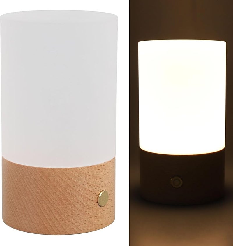 Small Wood LED Table Lamp USB Charging Stepless Dimming Touch Control Portable Night Light - Image 5